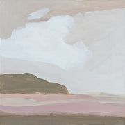 Painted desert landscape with a plateau, soft clouds and pink sandy tones