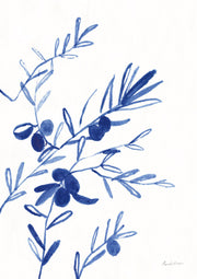Watercolour olive branch painted in blue tones on a white background