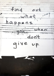 Black hand-lettered inspirational text on lined paper background with ink splatter and black block at base