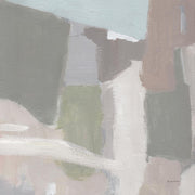 Abstract painting with muted olive, taupe and mauve geometric blocks of colour