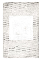 Textured off-white paper artwork with fine perforations and a soft central square of light