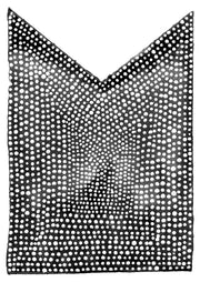 Black and white dot pattern forming a chevron shape with radial tonal gradients