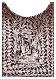 Dense radial dot pattern in maroon-brown tones on pale paper with deckled edges