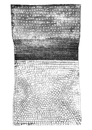 Three horizontal bands of stippled dot patterns in grey, charcoal and white on textured paper.