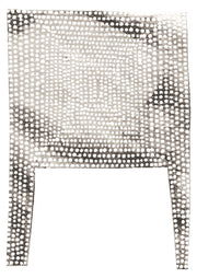 Chair-shaped silhouette filled with a dense dot pattern in mottled grey and white tones
