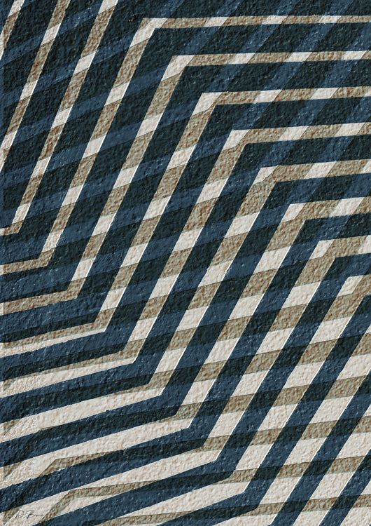 Navy blue and beige zigzag geometric pattern with textured surface