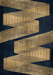 Gold zigzag chevron pattern with linear texture on a navy blue background