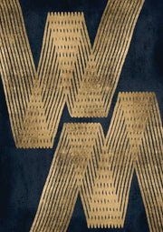 Gold zigzag chevron pattern with ribbed texture on a navy blue background