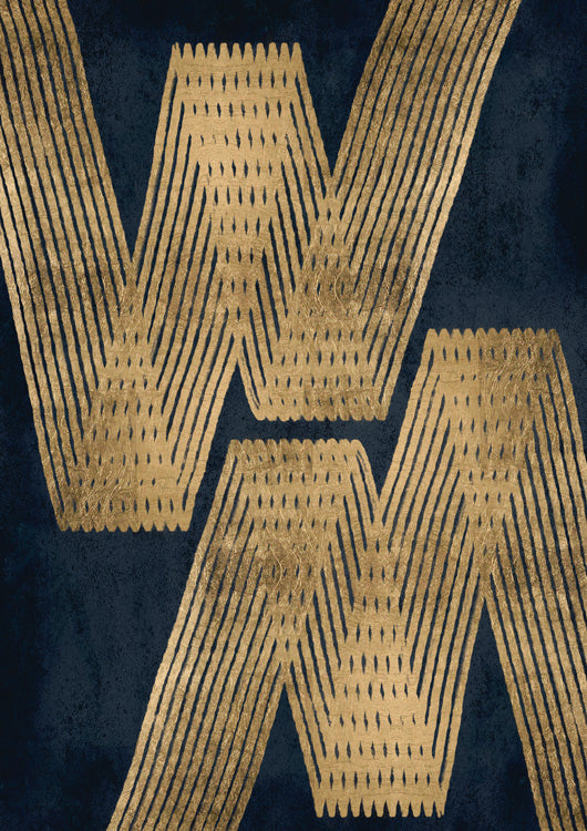 Gold zigzag chevron pattern with ribbed texture on a navy blue background