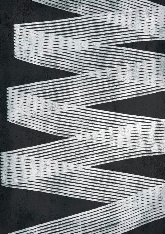 Zigzag striped pattern in white and grey on a black background