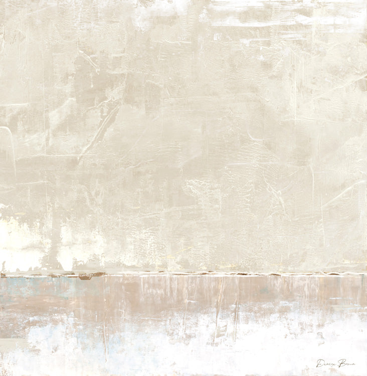 Textured neutral abstract artwork with a cream upper field and soft taupe horizontal band near the base