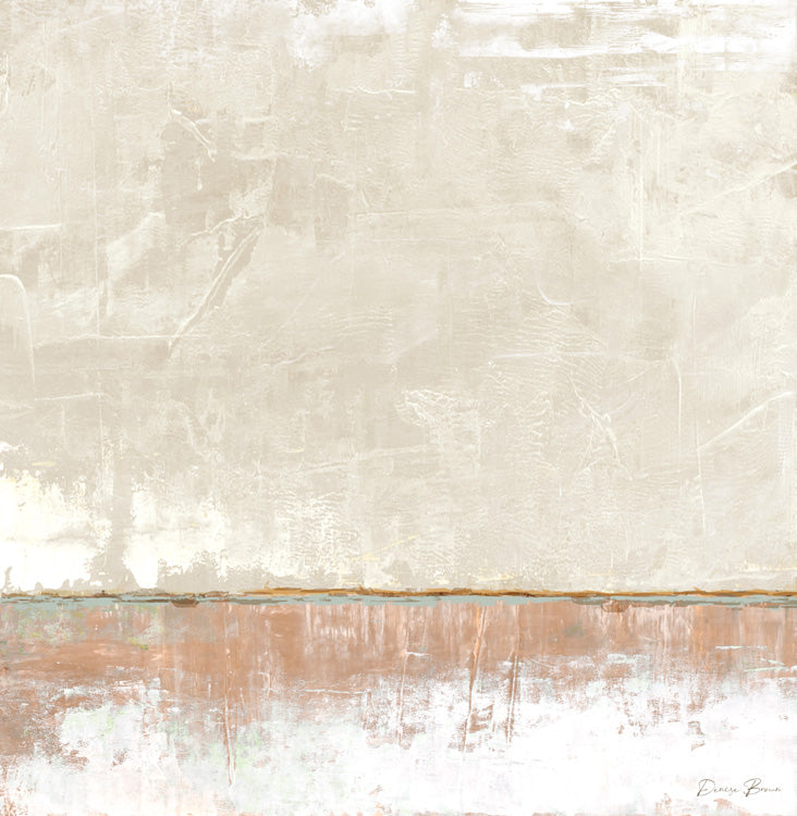 Abstract artwork with textured cream upper section and terracotta lower band divided by a thin line