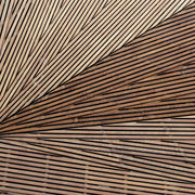 Diagonal wooden slats radiating in a fan pattern with light and dark brown tones