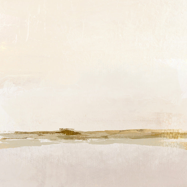 Abstract artwork with a horizontal gold and ochre band on a pale cream textured background