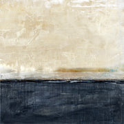 Abstract artwork with textured cream upper band and dark navy lower band divided by a horizontal line