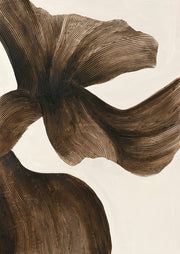 Abstract artwork of a brown ridged organic form against a cream background