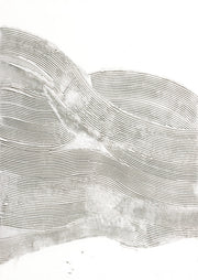 Abstract print of curving ridged lines in grey on a white background