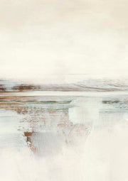 Abstract landscape artwork with horizontal bands in cream, taupe and soft sage tones