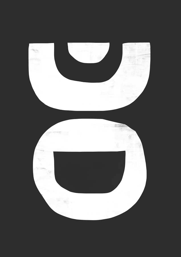 Two white rounded abstract shapes stacked on a black background