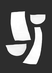 White abstract curved and angular shapes on a black background
