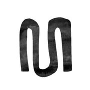 Abstract watercolour artwork of a winding black ribbon shape on white background