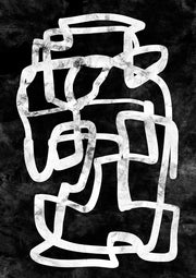 Abstract white looping lines on a black textured background