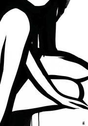 Black brushstroke silhouette of crossed legs on a white background