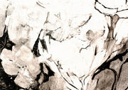 Abstract black and white floral artwork with loose brushwork and ink outlines