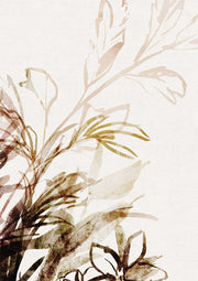 Watercolour botanical print with layered leaves and stems in blush, olive and rust tones