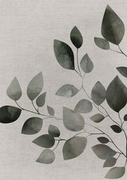 Watercolour eucalyptus vine in sage and grey tones on a linen-textured background