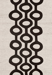 Vertical columns of interlocking brown pod shapes on a cream linen-textured background
