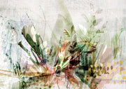 Layered watercolour botanical artwork in sage green, dusty pink and gold tones