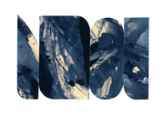 Abstract artwork of four rounded rectangles filled with indigo blue ink wash and cream highlights