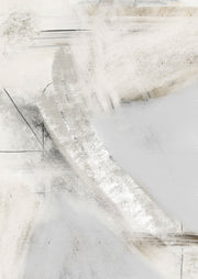 Abstract cream and grey artwork with a curved textured brushstroke and fine black lines