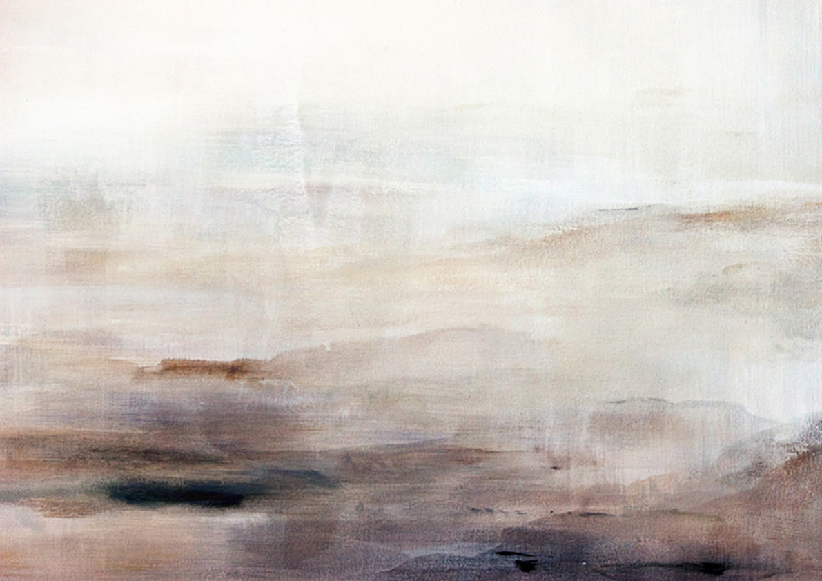Abstract landscape artwork with soft beige, brown and grey horizontal bands