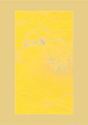 Abstract yellow artwork with pale grey-blue marbled texture and soft gradient
