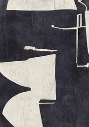 Abstract artwork with ivory geometric shapes on a textured black background