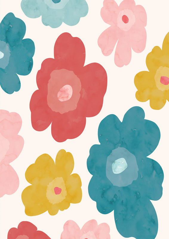 Floating Flowers Bright Watercolour