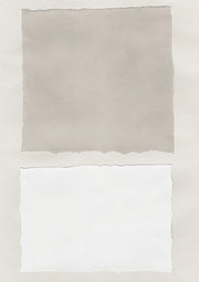 Torn paper collage with a beige rectangle above a white rectangle on a neutral background