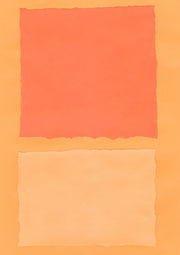 Abstract artwork with two torn-edged rectangles in coral orange and apricot on a peach background