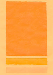 Abstract art with torn-edged orange rectangle and yellow band on pale background