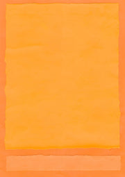Abstract artwork in layered tangerine and orange tones with torn paper-style edges