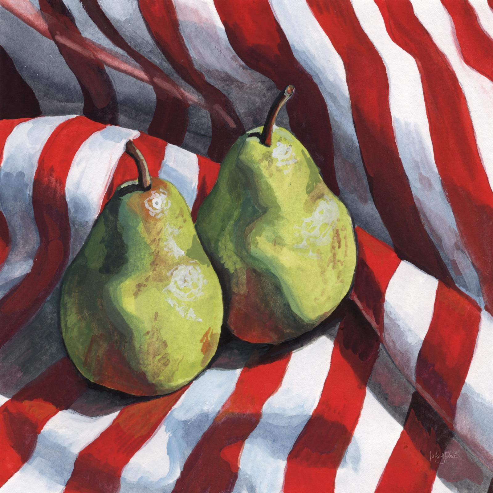 Two Pears On A Striped Cloth