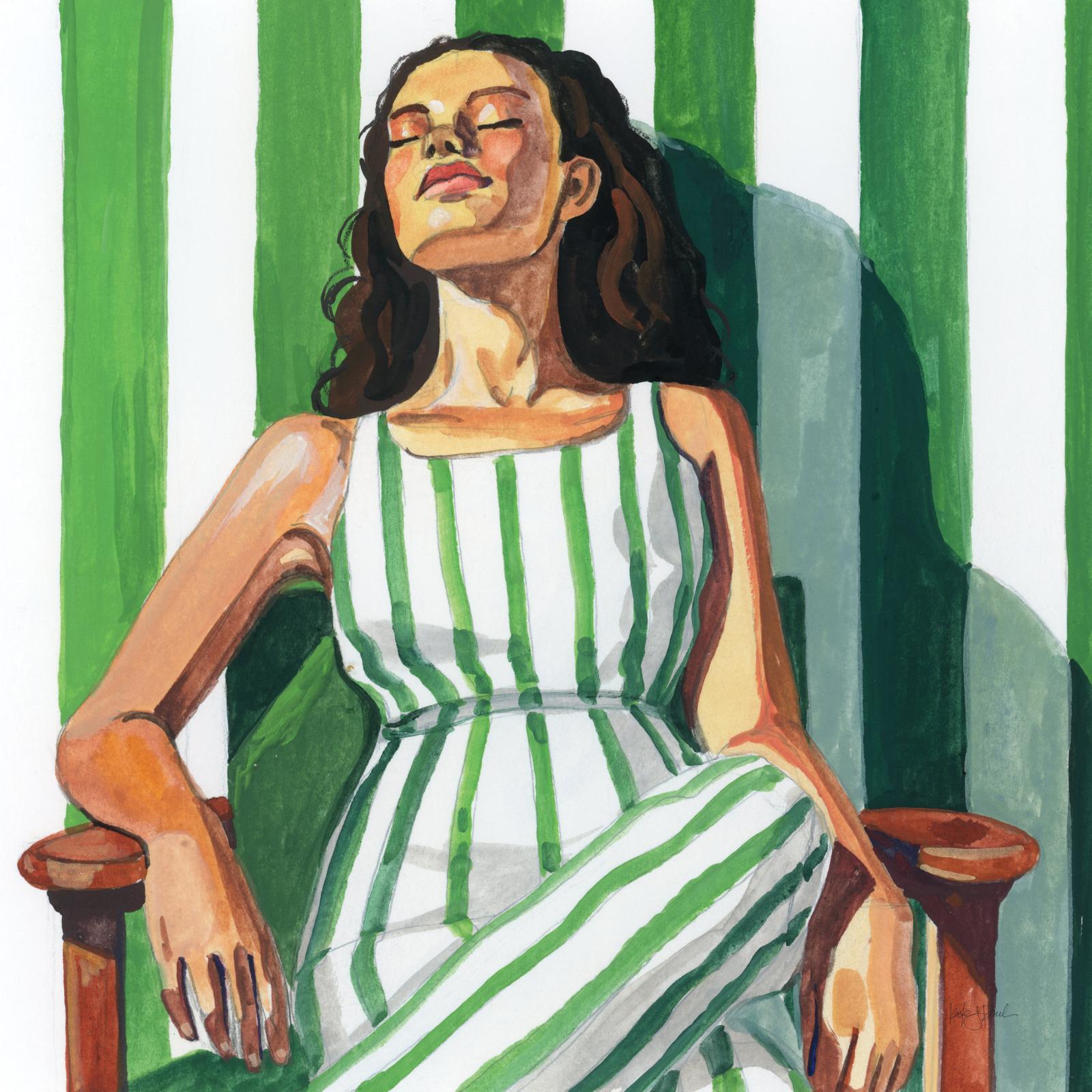 Relaxing In A Striped Dress