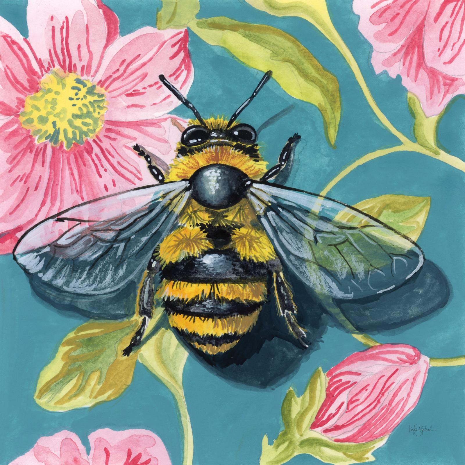 Fuzzy Bee On Floral Wall