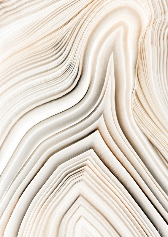 Close-up abstract artwork of layered cream and tan bands resembling polished agate texture