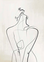 Line art drawing of a figure from behind on a warm off-white background