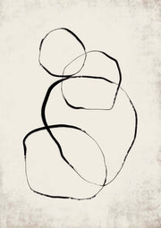 Abstract black line art with overlapping circles on off-white background.