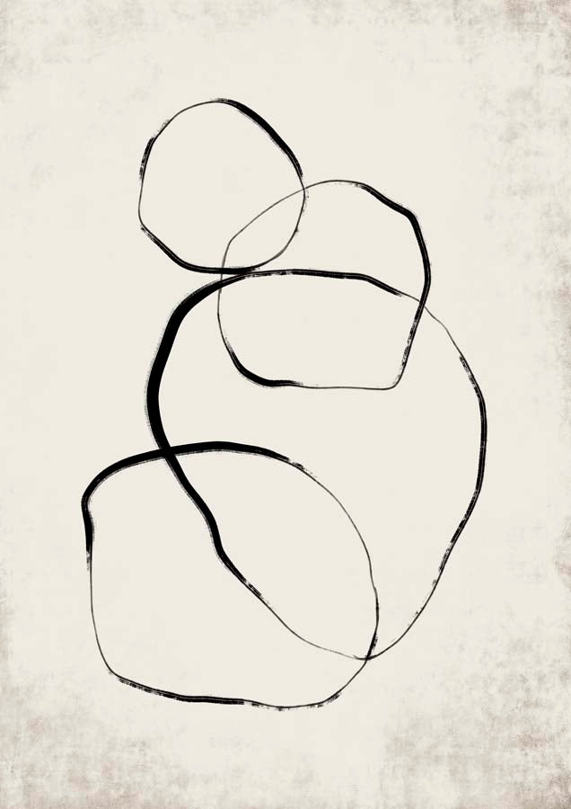 Abstract black line art with overlapping circles on off-white background.