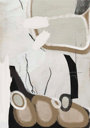 Abstract artwork with organic taupe and cream shapes on a textured neutral background